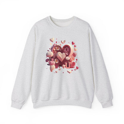 Unisex Floral Big Heart Sweatshirt Love Floral Valentine Day Cotton Poly Blend