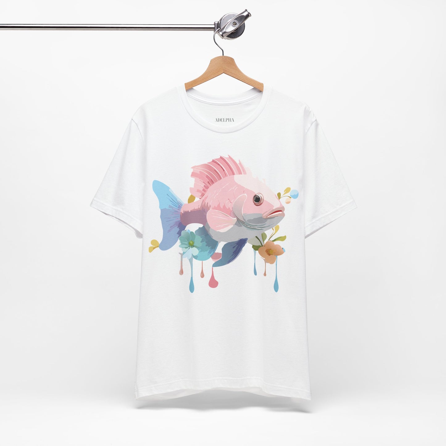 Natural Cotton Tee Shirt with Fish