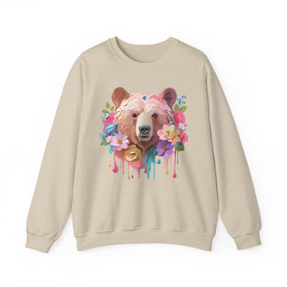 Unisex Floral Bear Sweatshirt Art Design Animals Print Gildan 18000