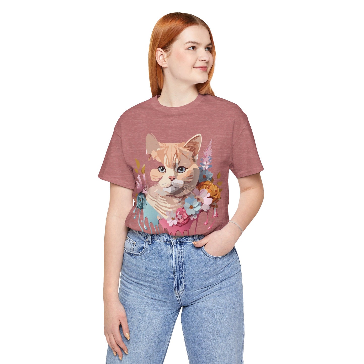 Natural Cotton Tee Shirt with Cat