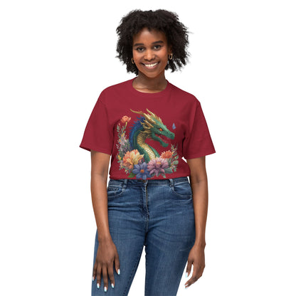 Dragon Art Tee Shirt Unisex Floral Print Cotton Tee USA Made