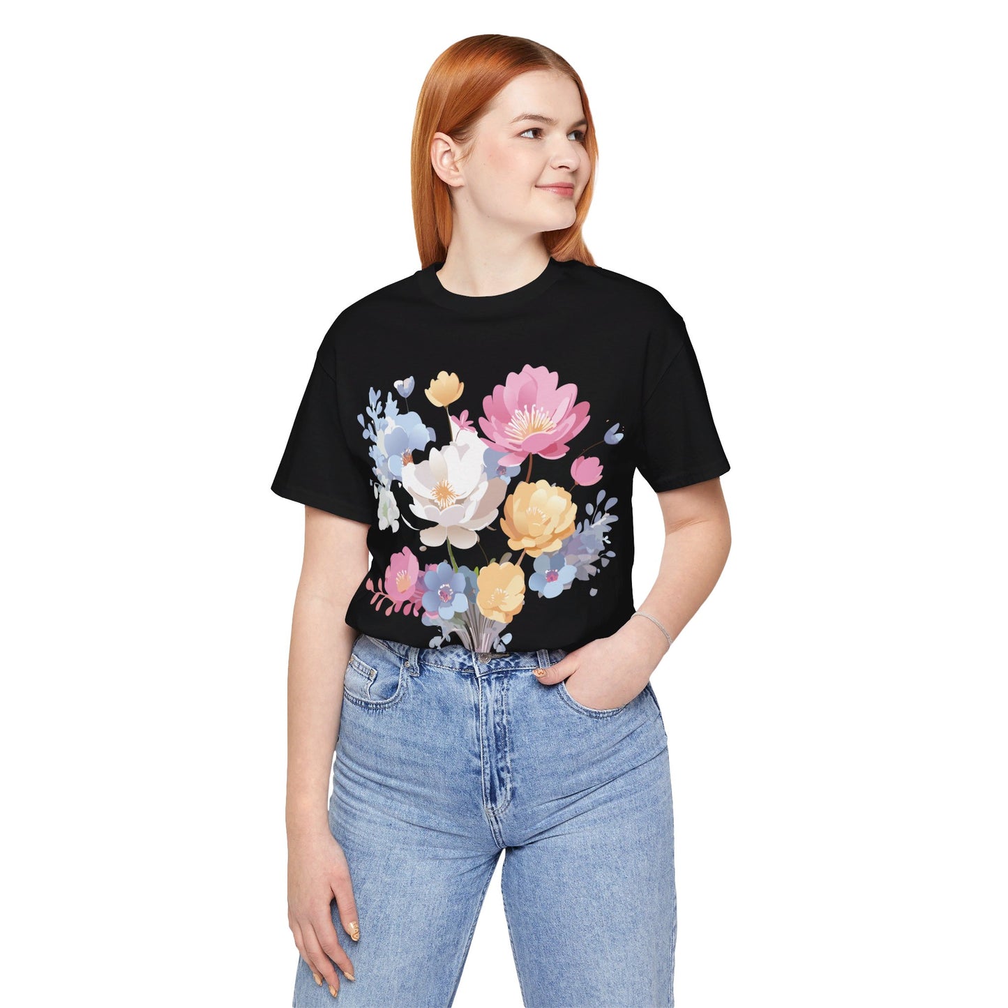 Natural Cotton Tee Shirt with Flowers