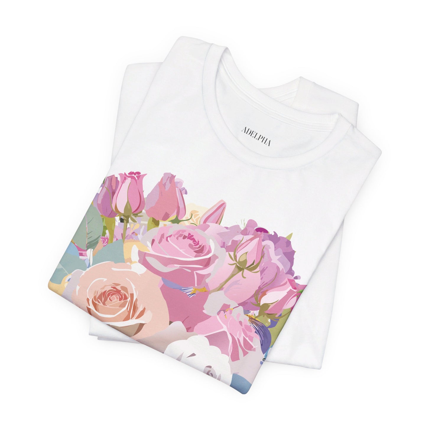 Natural Cotton Tee Shirt with Flowers