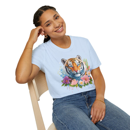 Tiger Print Unisex Softstyle T Shirt 100 Percent Ring Spun Cotton Tee