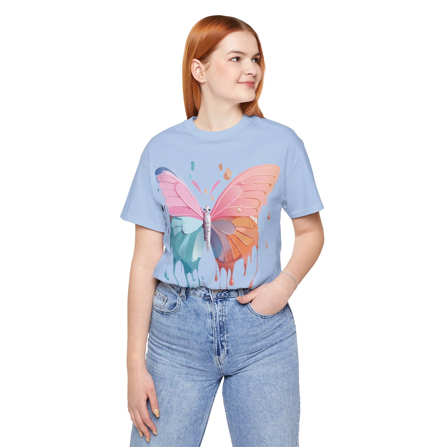 Natural Cotton Tee Shirt with Butterfly