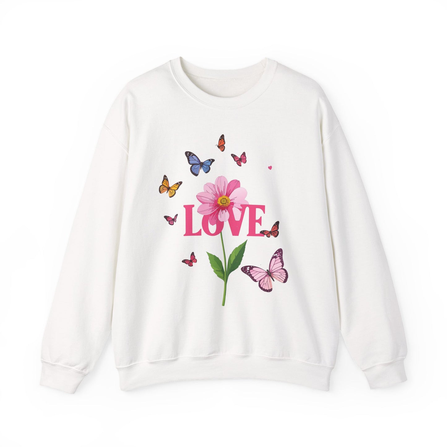 Unisex Floral Love Sweatshirt Valentines Day Cotton Poly Blend Butterfly
