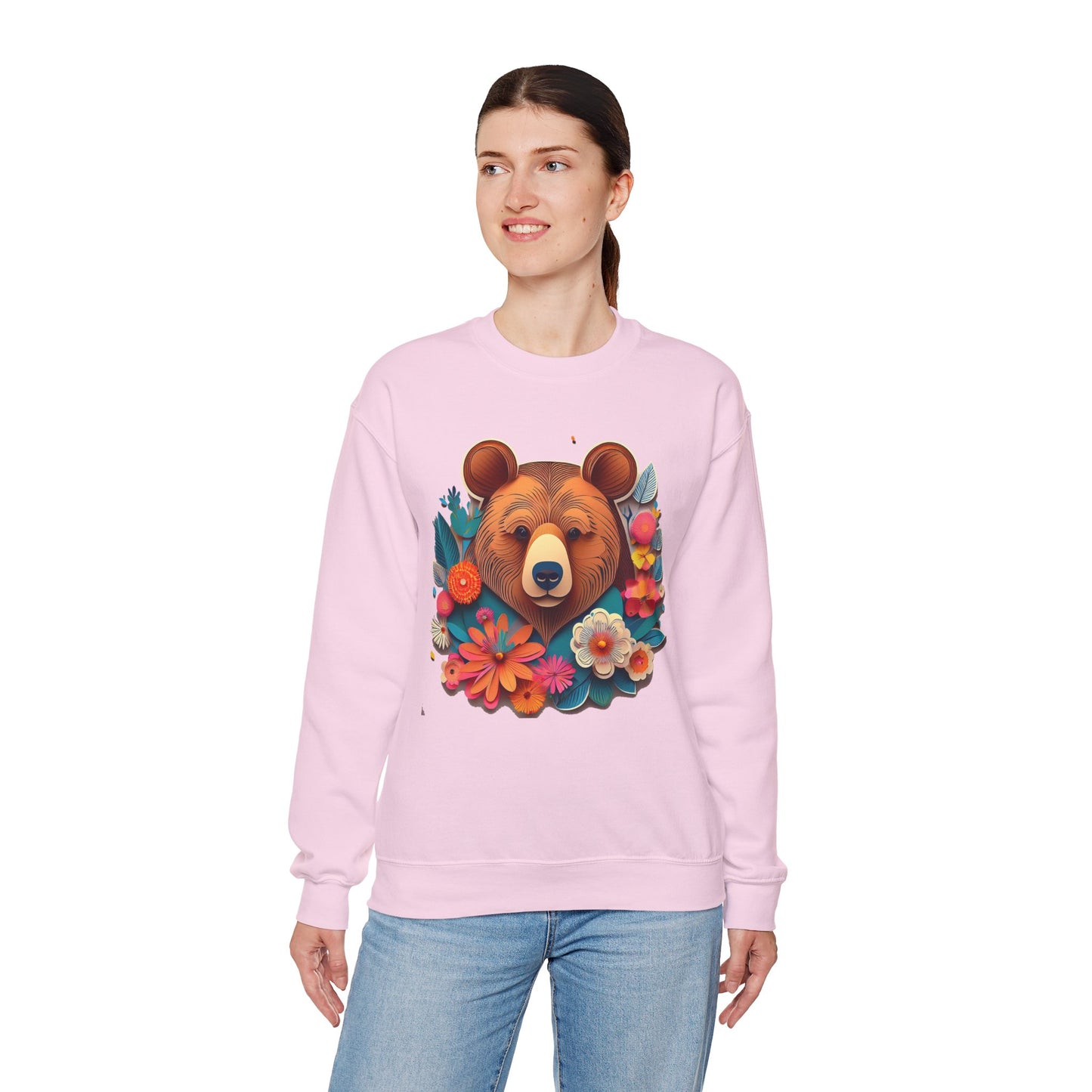 Unisex Floral Bear Sweatshirt, Animals Sweatshirt, Floral Sweatshirt, Art Design Sweatshirt
