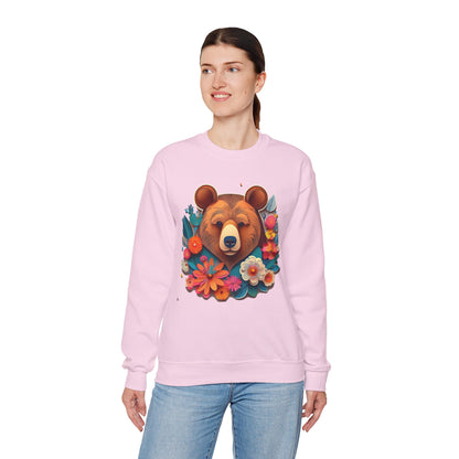 Unisex Floral Bear Sweatshirt Art Design Gildan 18000 Heavy Blend Crewneck