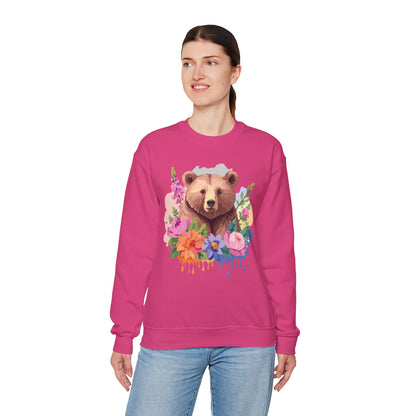 Unisex Floral Bear Sweatshirt With Art Design Animals Print Graphic