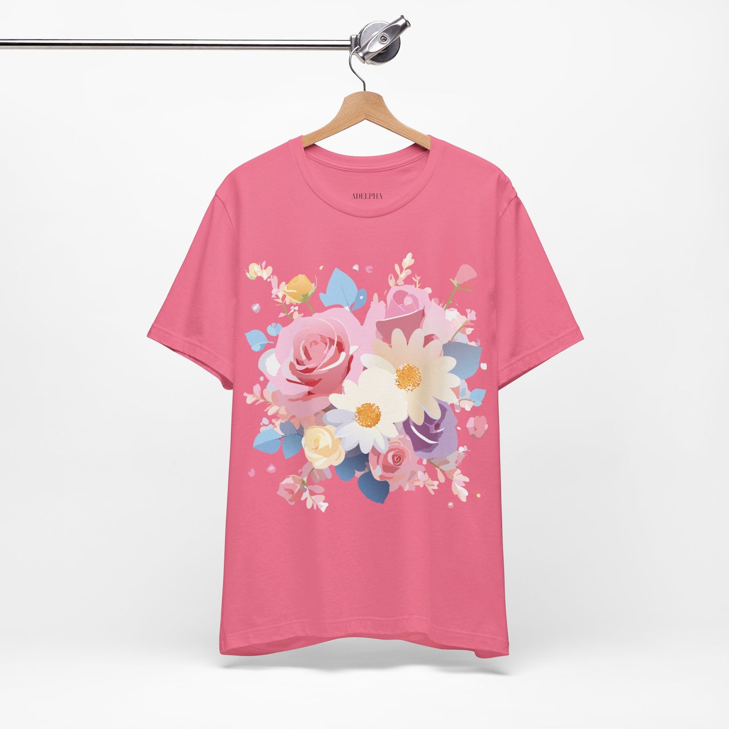 Natural Cotton Tee Shirt with Flowers