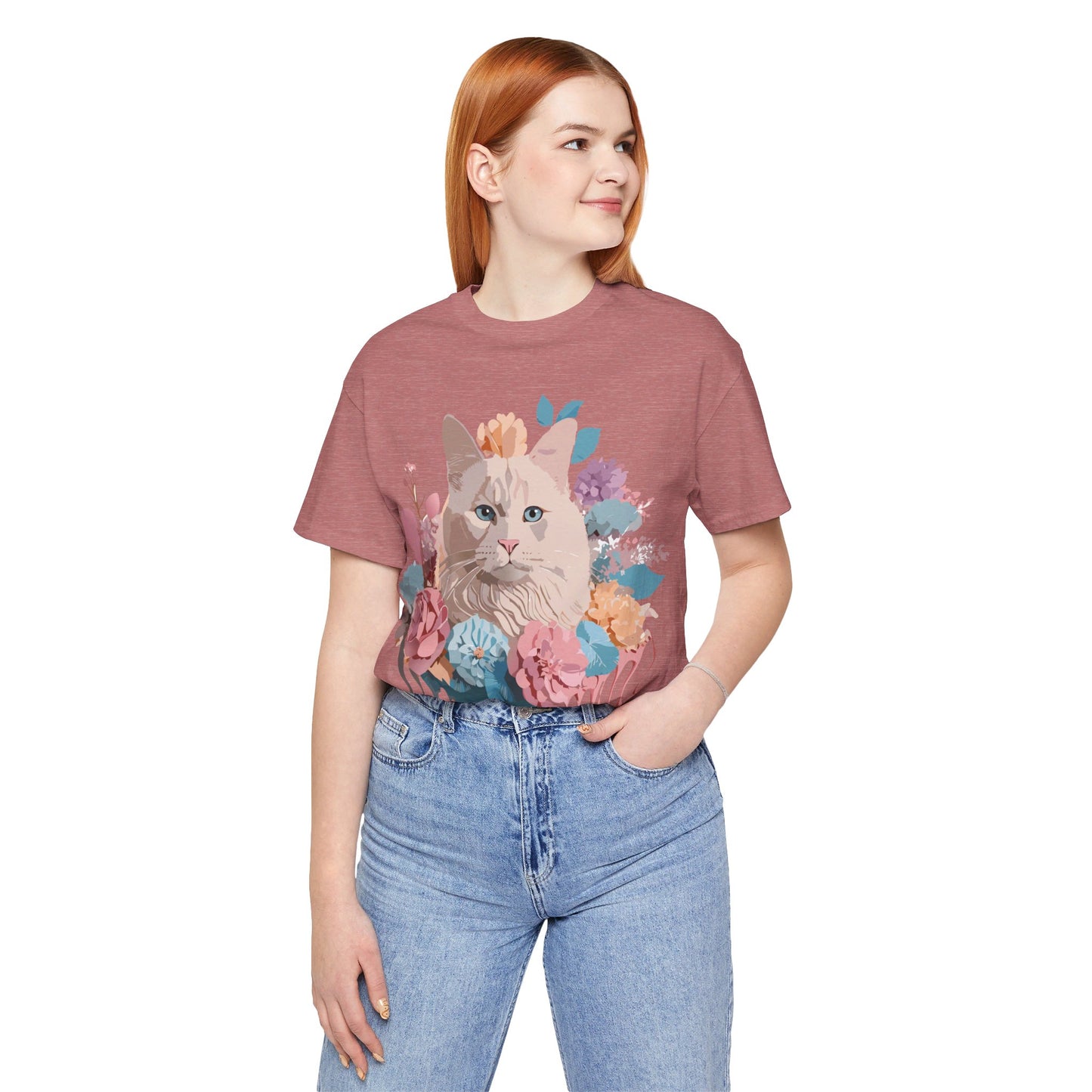 Natural Cotton Tee Shirt with Cat