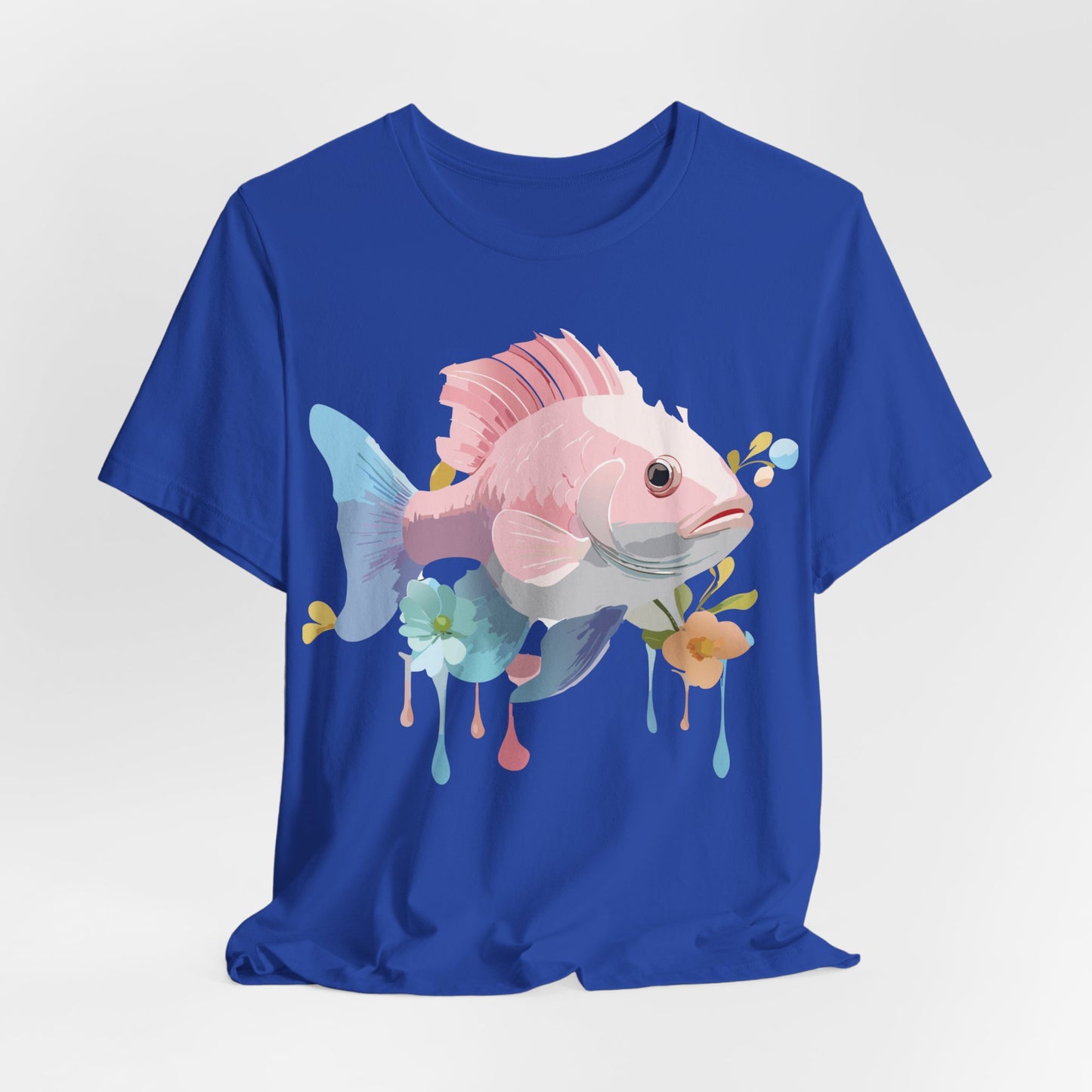 Natural Cotton Tee Shirt with Fish