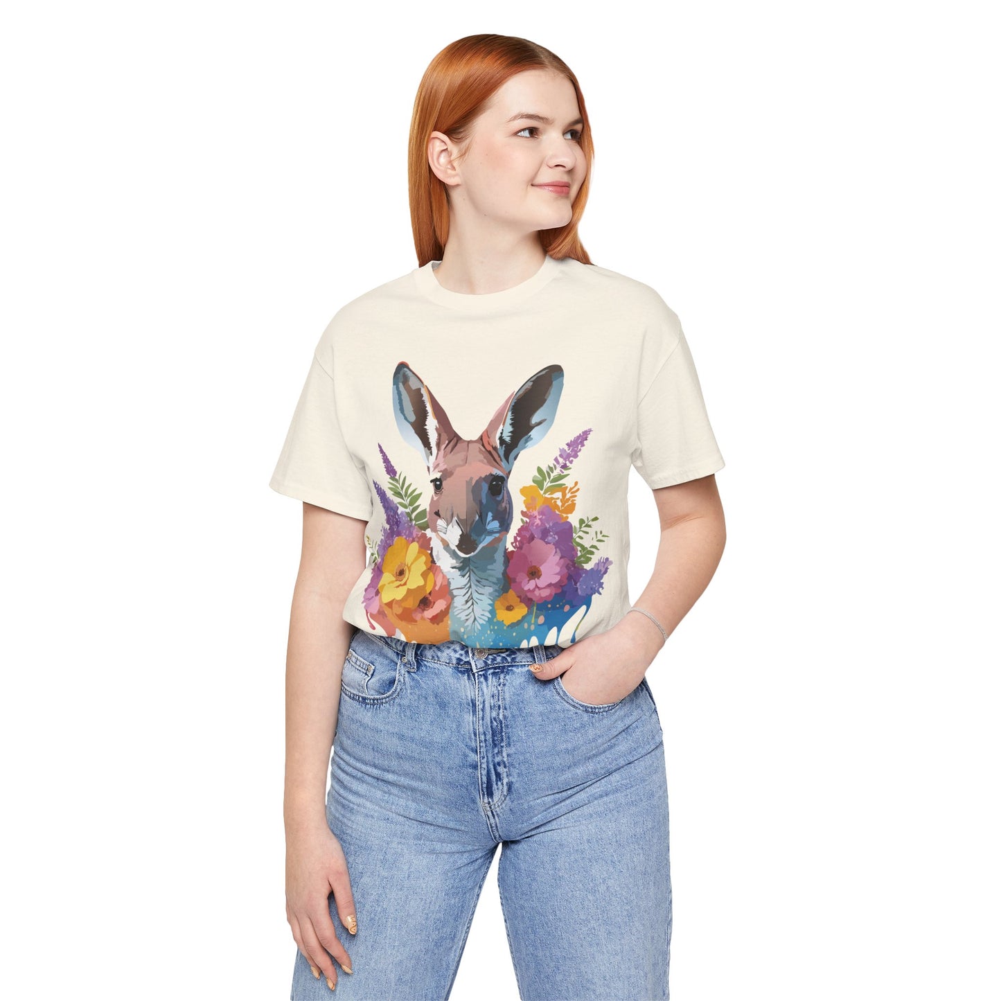 Natural Cotton Tee Shirt with Kangaroo