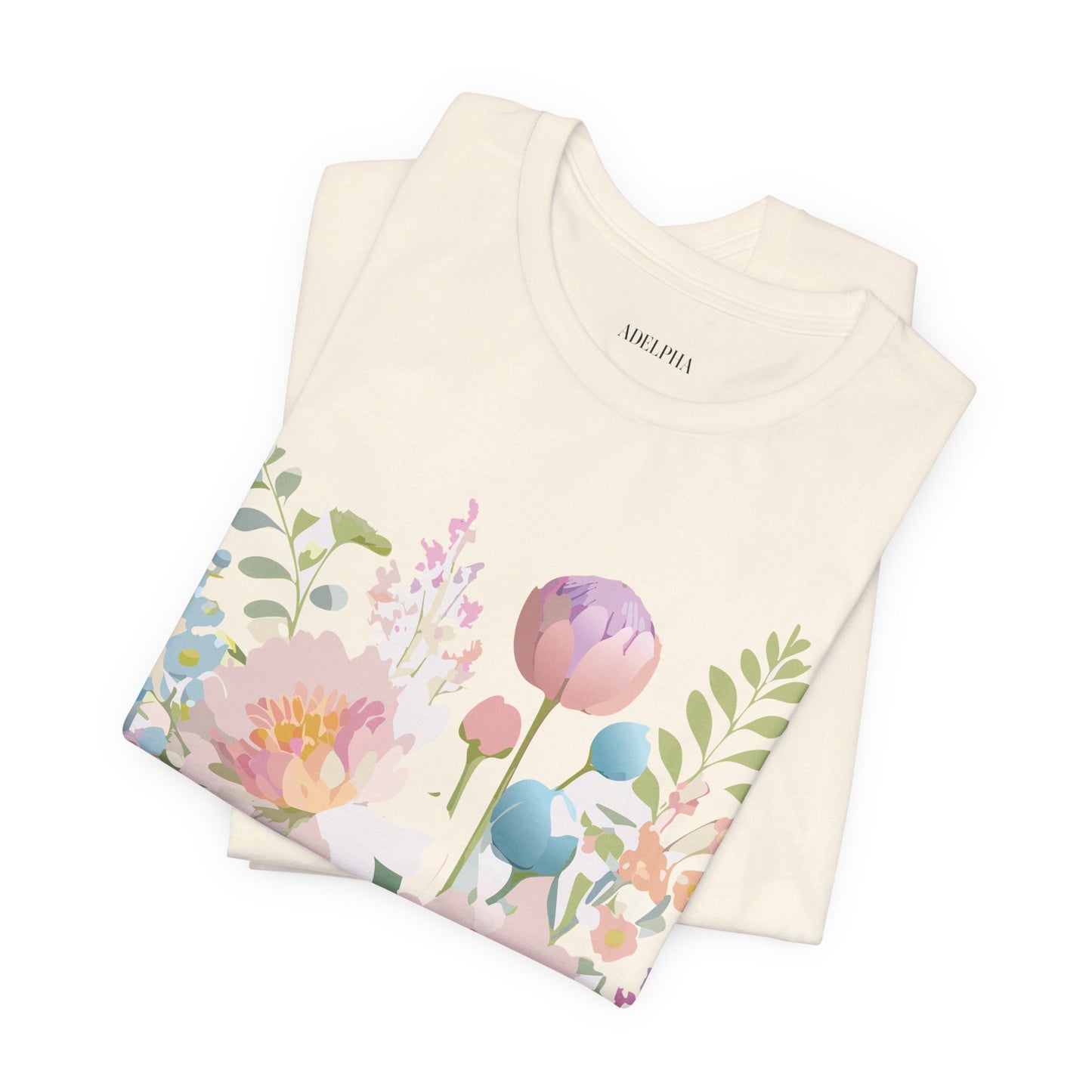 Natural Cotton Tee Shirt with Flowers