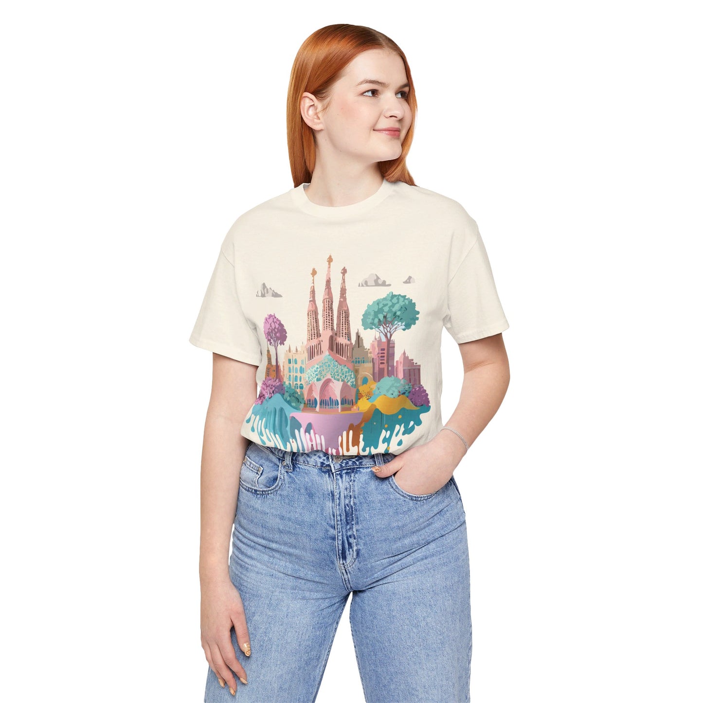 Natural Cotton Tee Shirt - Beautiful Places Collection - Barcelona