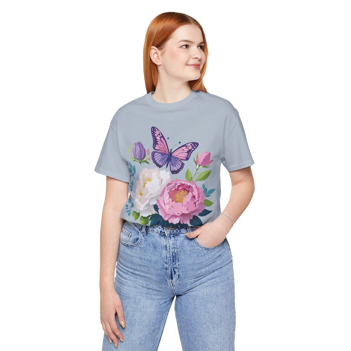 Natural Cotton Tee Shirt with Flowers