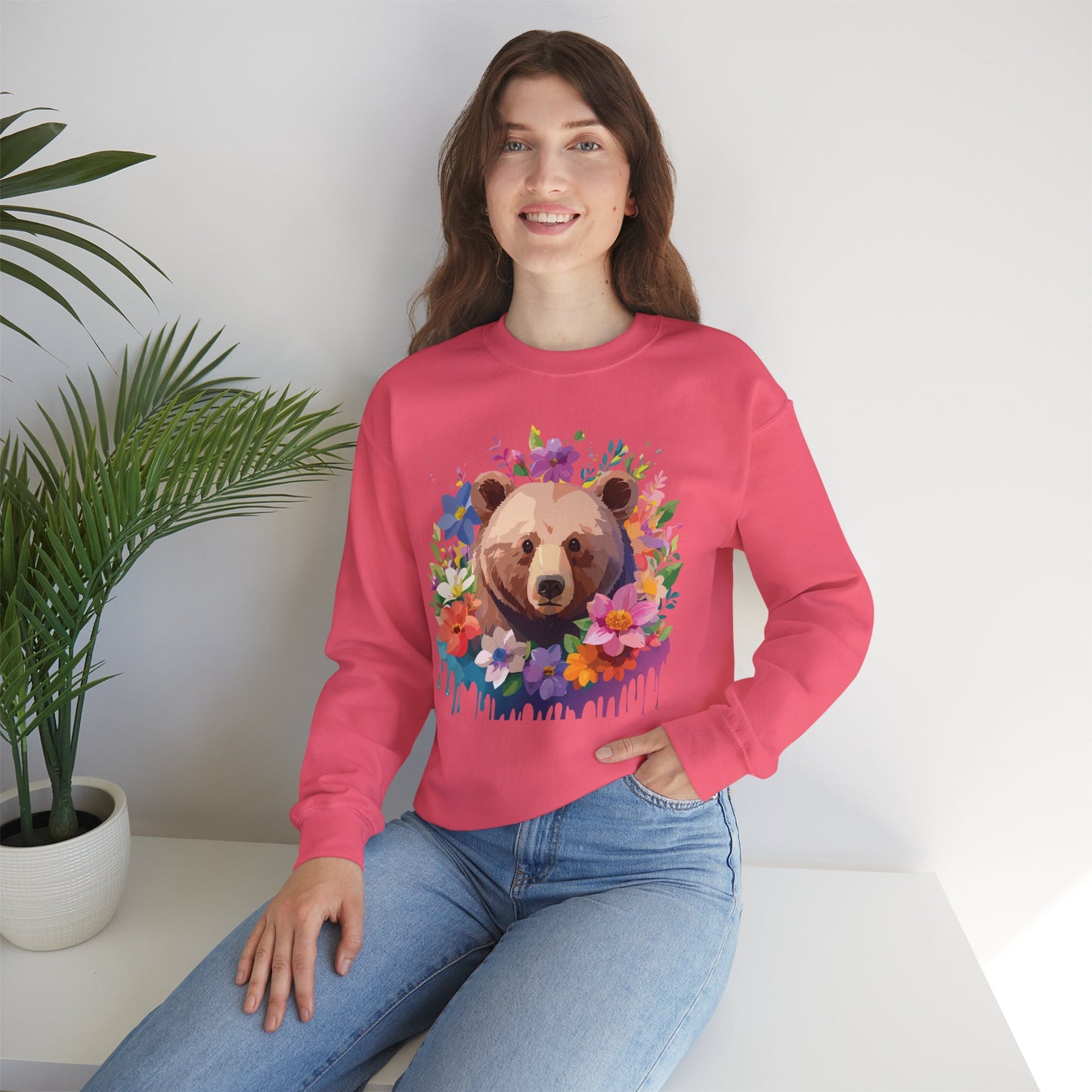 Unisex Floral Bear Sweatshirt, Animals Sweatshirt, Floral Sweatshirt, Art Design Sweatshirt
