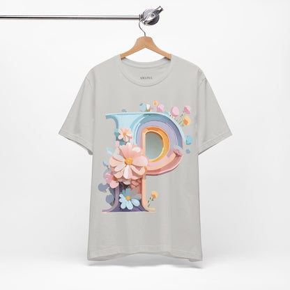 Natural Cotton Tee Shirt - Letters Collection - P Printify