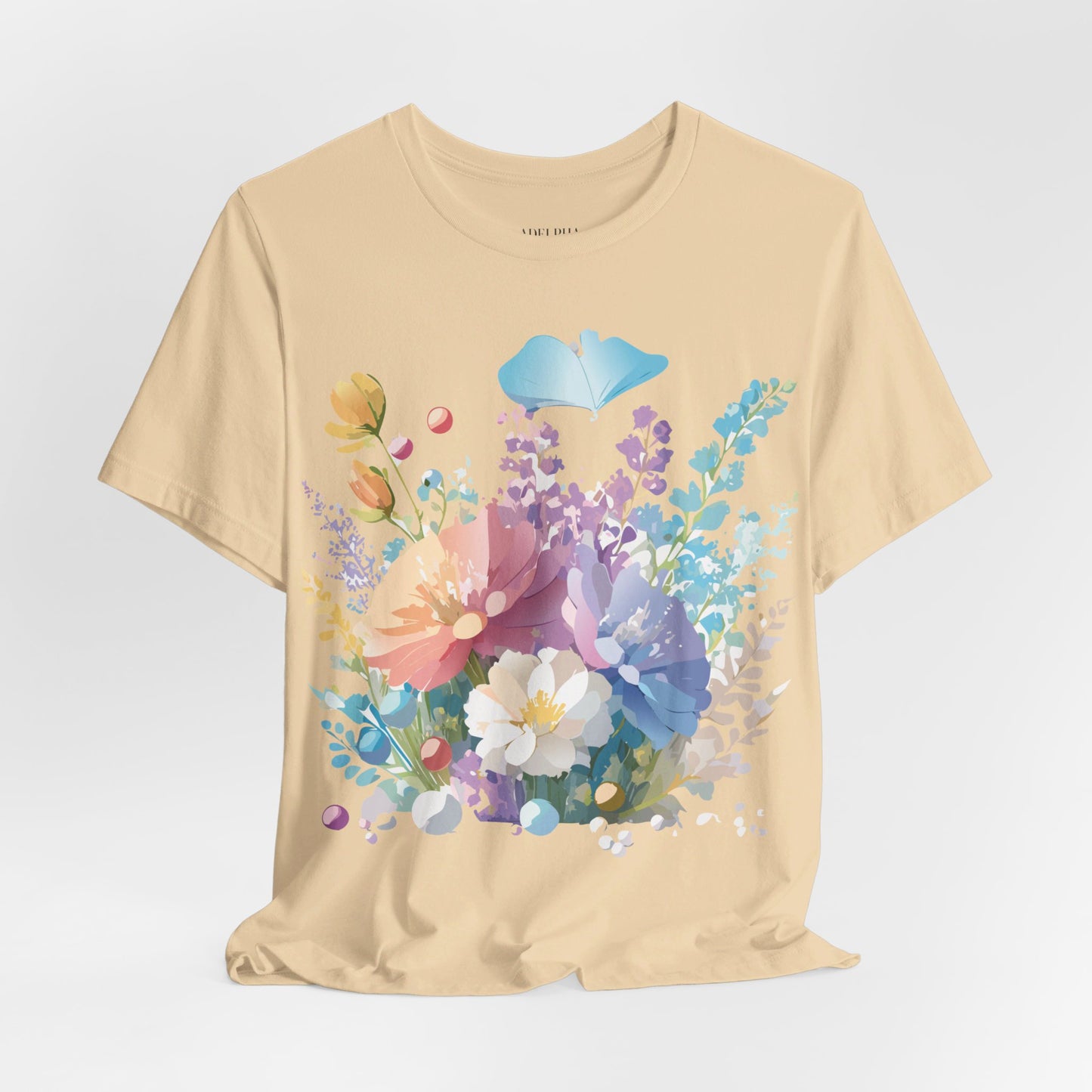 Natural Cotton Tee Shirt with Flowers