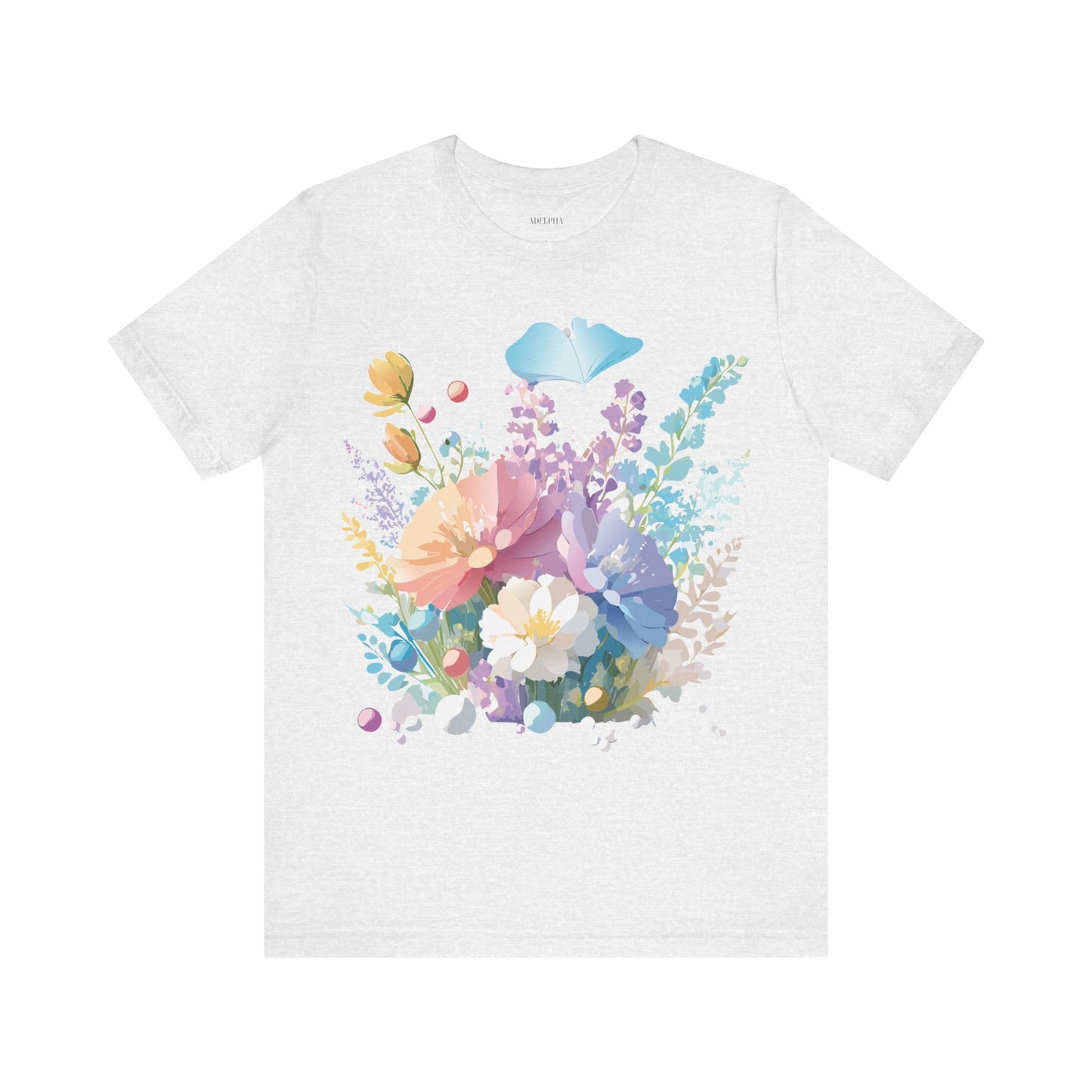 Natural Cotton Tee Shirt with Flowers