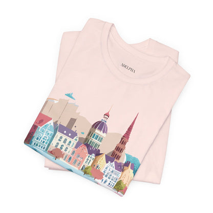 Natural Cotton Tee Shirt - Beautiful Places Collection - Warnemünde and Rostock - Germany Printify