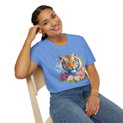 Tiger Print Unisex Softstyle T Shirt 100 Percent Ring Spun Cotton Tee