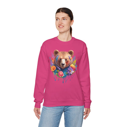 Unisex Floral Bear Sweatshirt Art Design Animals Gildan 18000 Crewneck