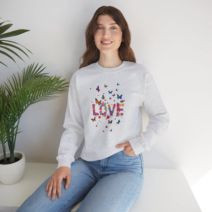 Unisex Floral Love Butterfly Sweatshirt 50 50 Cotton Poly Valentines Day