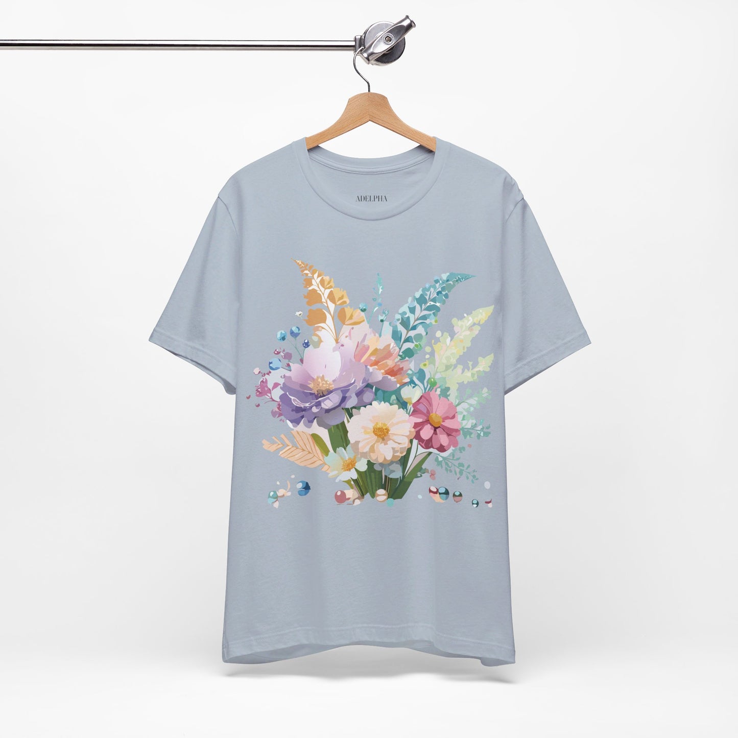 Natural Cotton Tee Shirt with Flowers