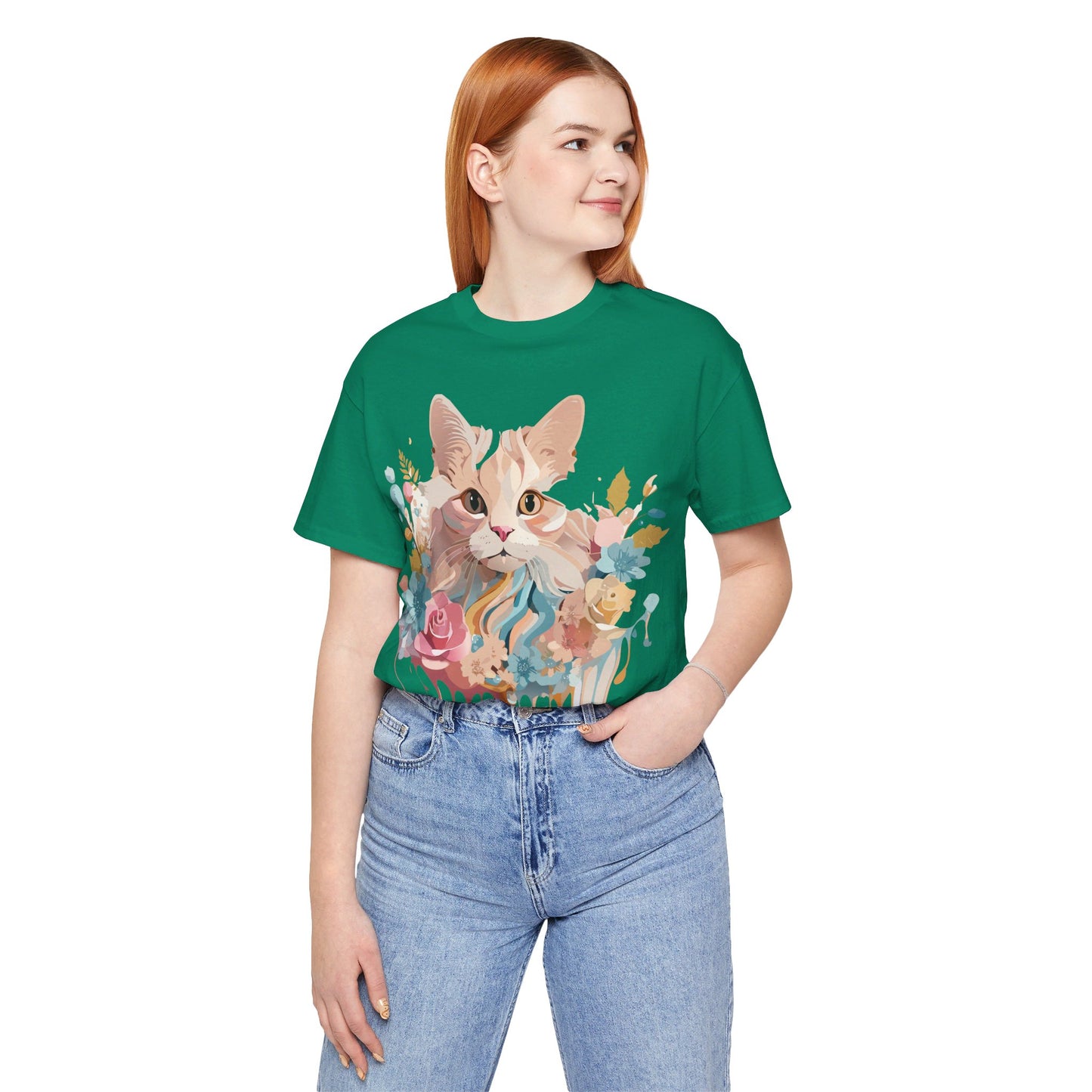 Natural Cotton Tee Shirt with Cat