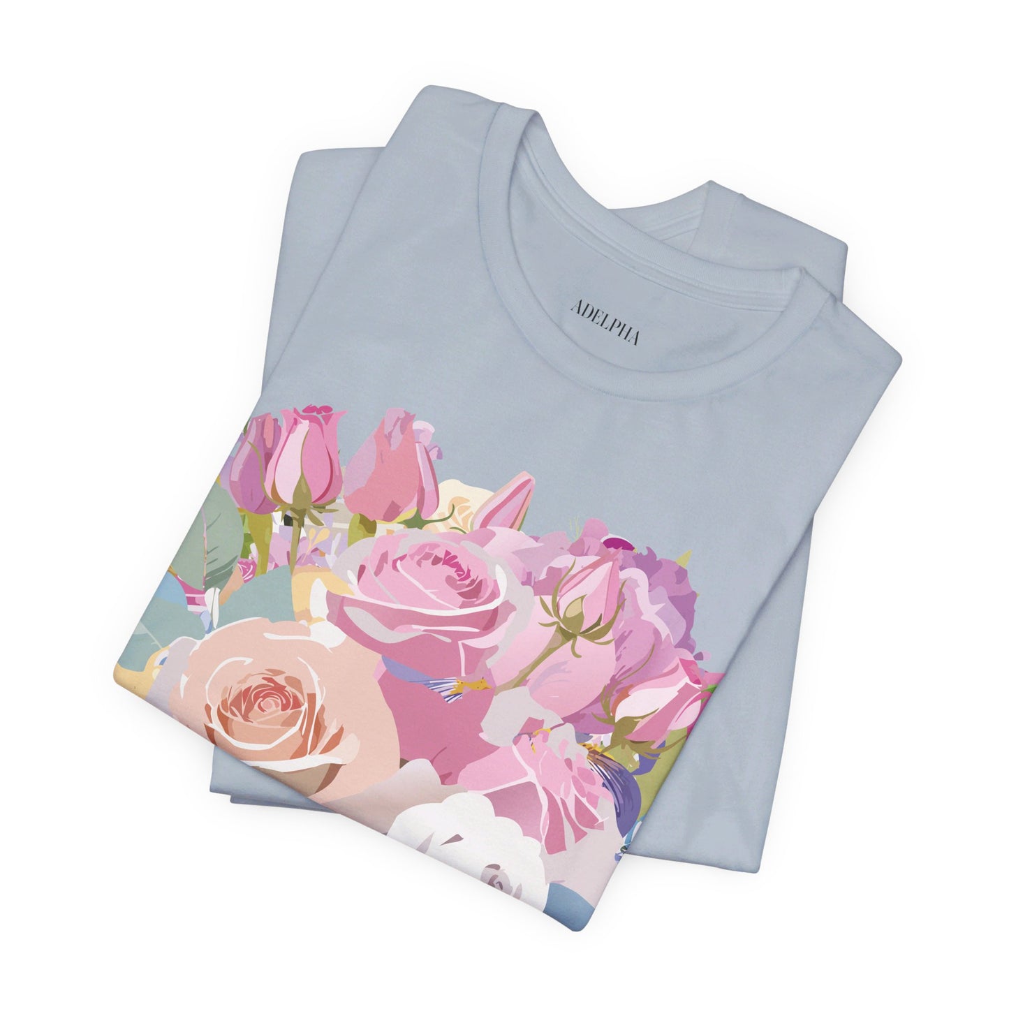 Natural Cotton Tee Shirt with Flowers