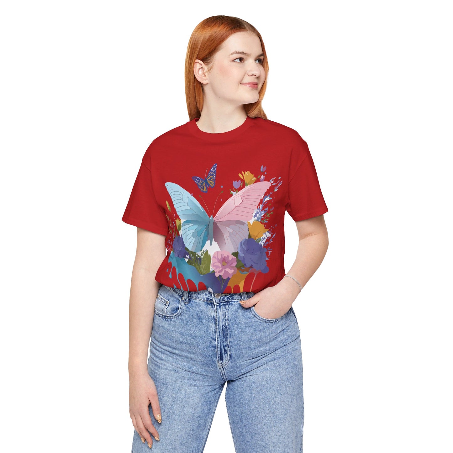 Natural Cotton Tee Shirt with Butterfly