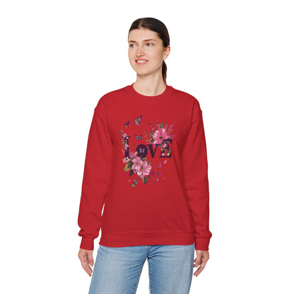Unisex Floral Love Sweatshirt Fifty Fifty Cotton Poly Valentines Day Gift
