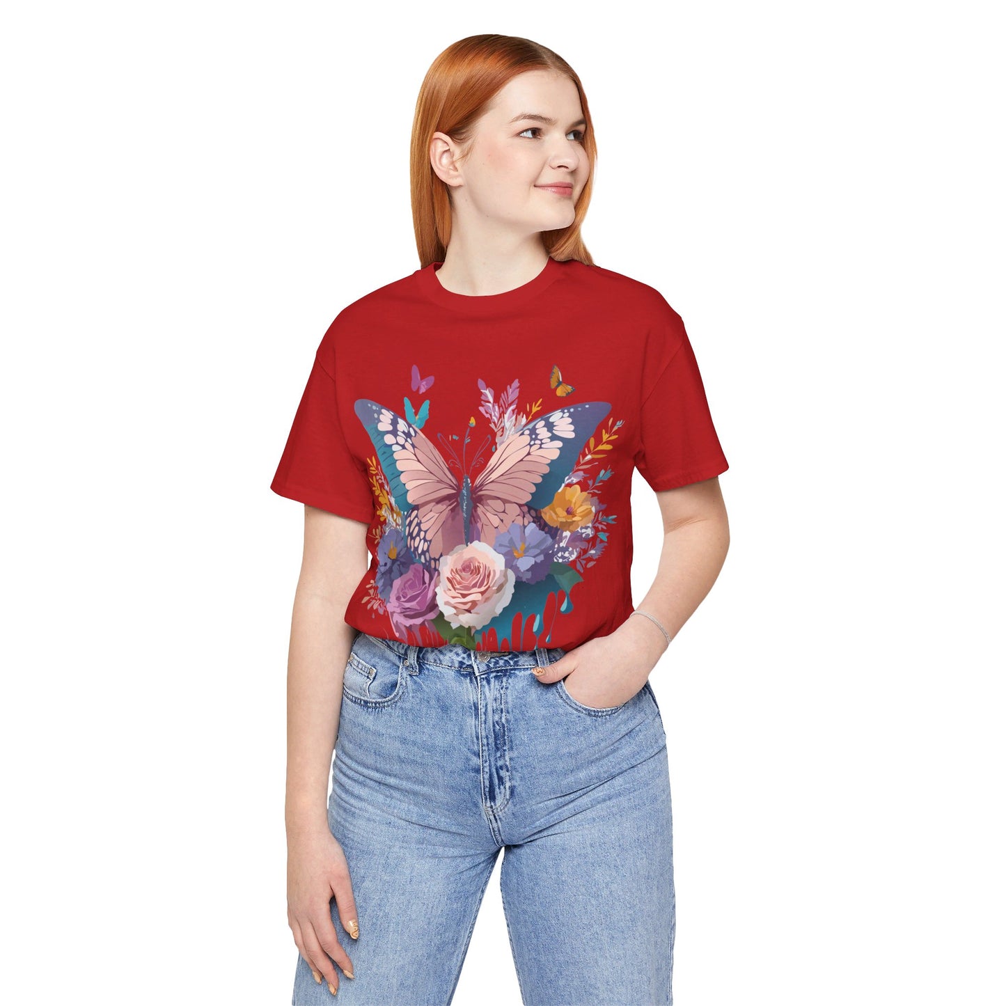 Natural Cotton Tee Shirt with Butterfly