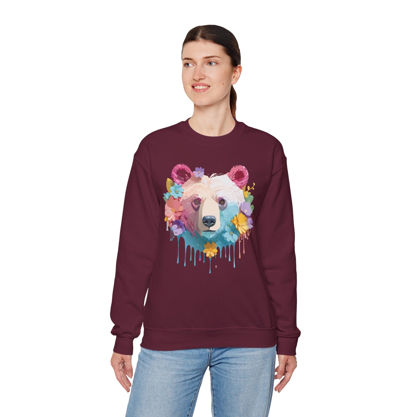Unisex Floral Bear Sweatshirt, Animals Sweatshirt, Floral Sweatshirt, Art Design Sweatshirt