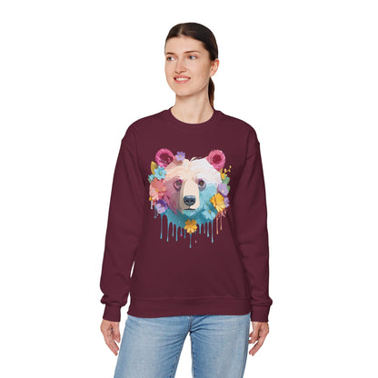 Unisex Floral Bear Sweatshirt Gildan 18000 Art Design Animals