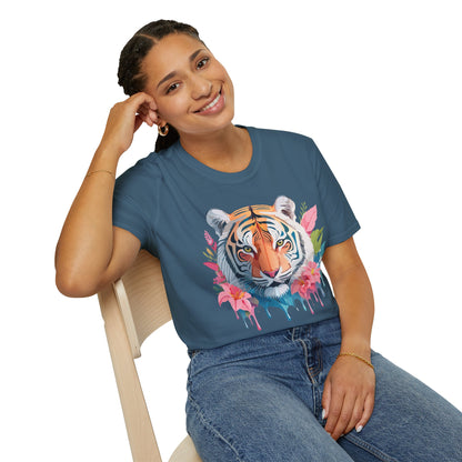 Tiger Print Unisex Softstyle T Shirt Short Sleeve Gildan 64000 Tee