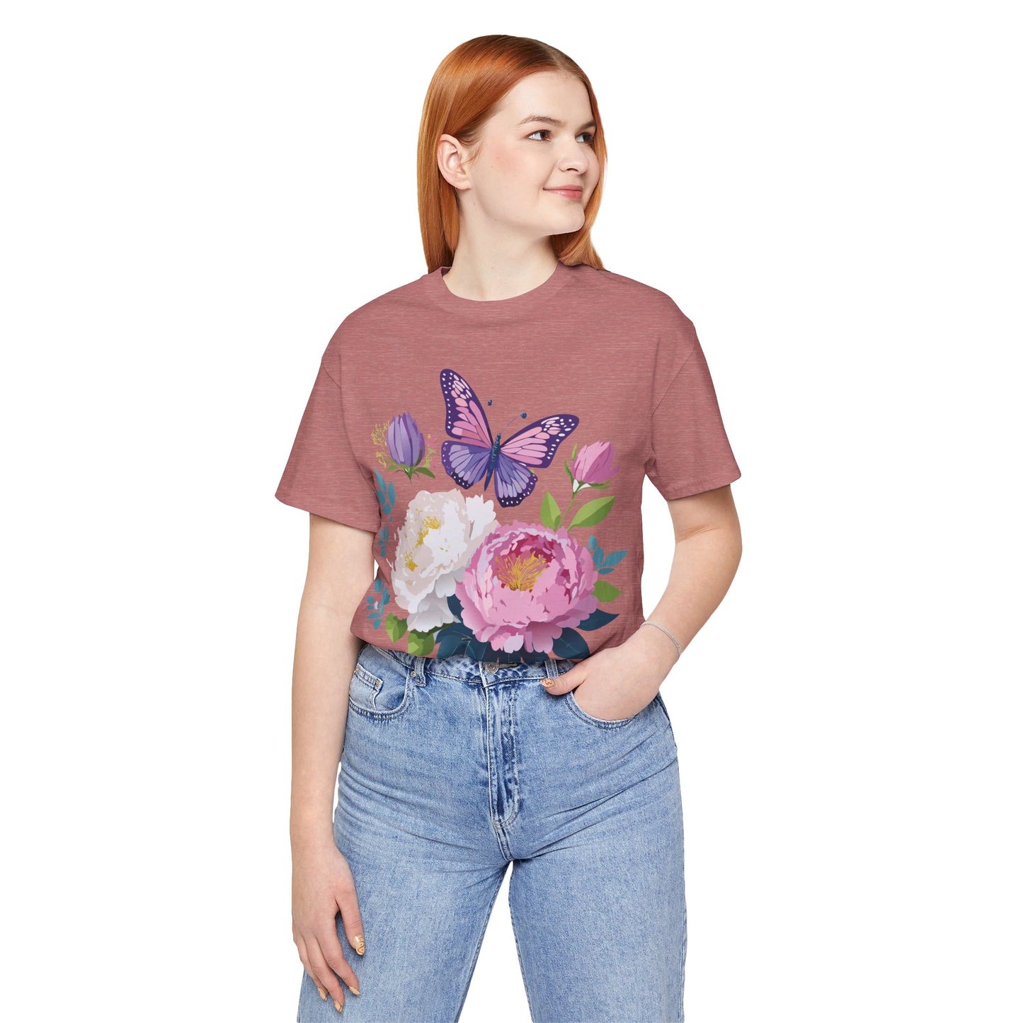 Natural Cotton Tee Shirt with Flowers