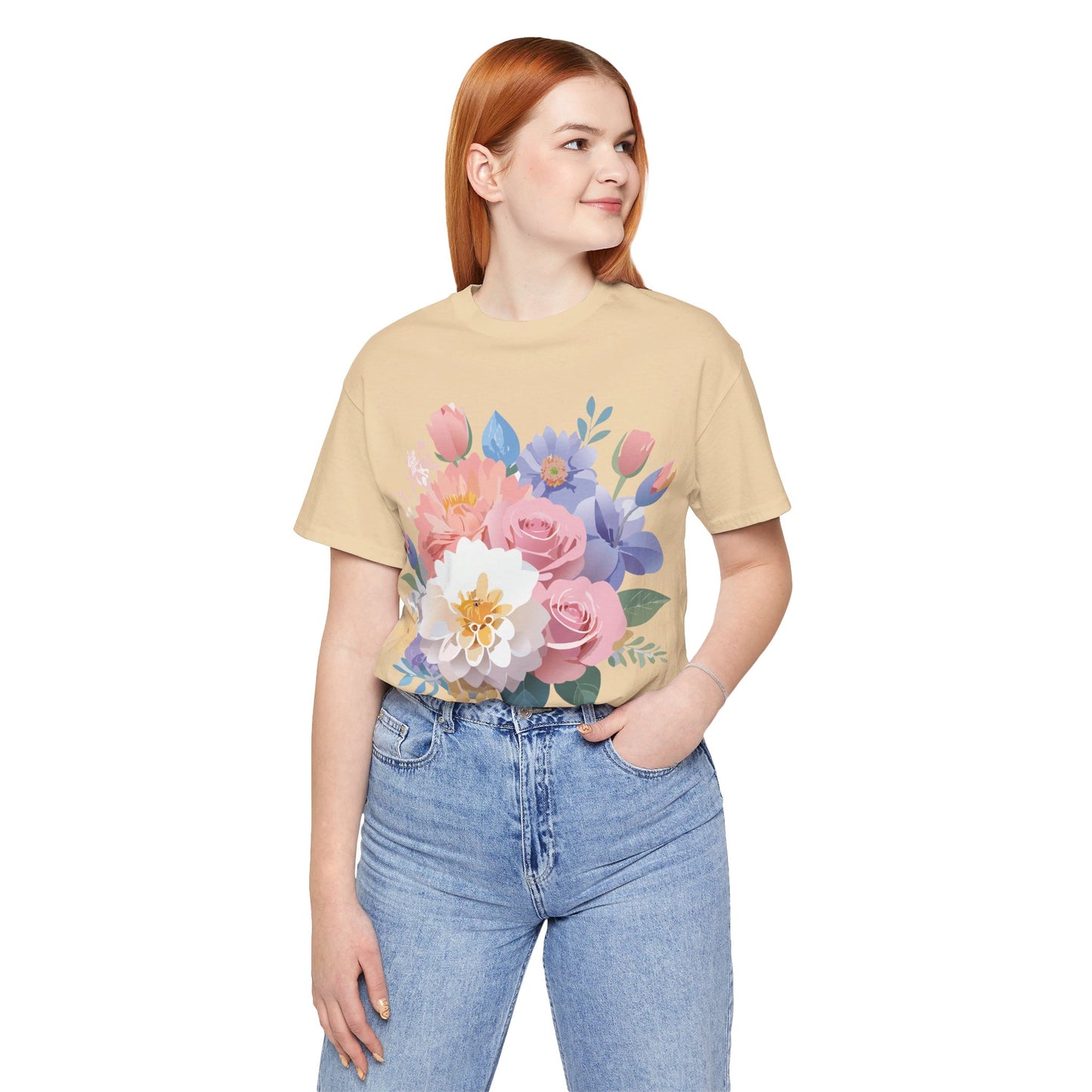 T-shirt en coton naturel avec fleurs