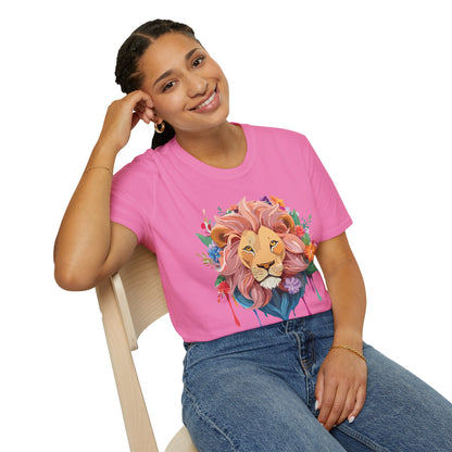 Lion Shirt Unisex Floral Lion Tee Animal Print Softstyle Tee