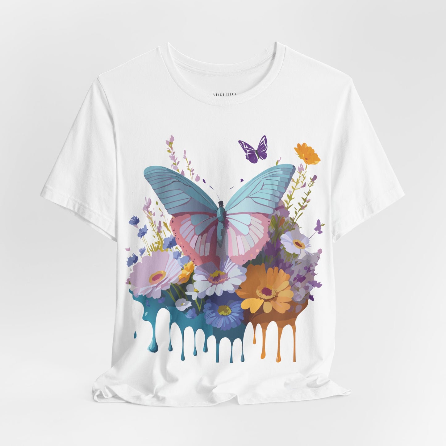 Natural Cotton Tee Shirt with Butterfly