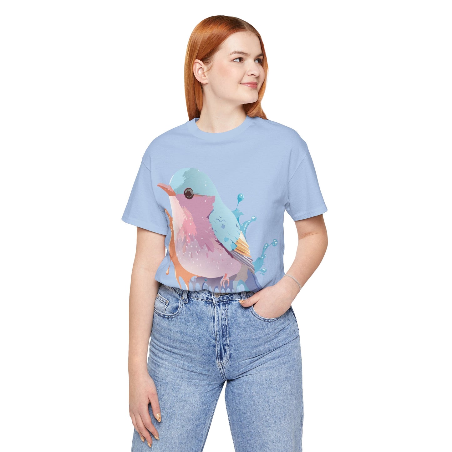 Natural Cotton Tee Shirt with Bird