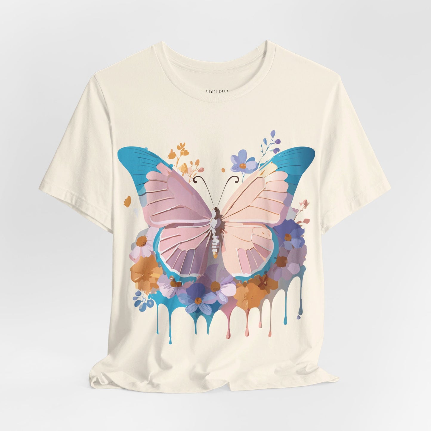 Natural Cotton Tee Shirt with Butterfly