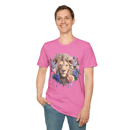 Unisex Floral Lion Tee Shirt Softstyle Gildan 64000 100 Percent Cotton