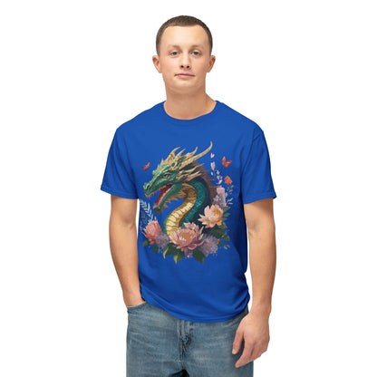 Dragon Art Design Unisex Cotton Tee With Floral Print Artwork And Dragon Graphic