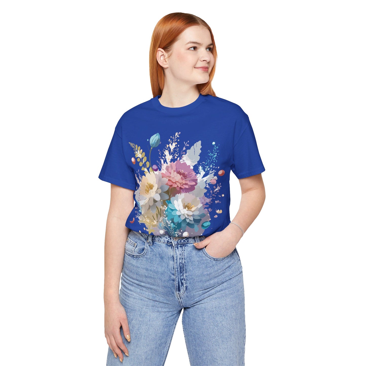 Natural Cotton Tee Shirt with Flowers