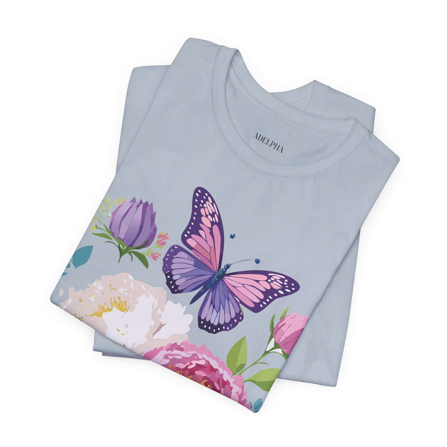 Natural Cotton Tee Shirt with Flowers