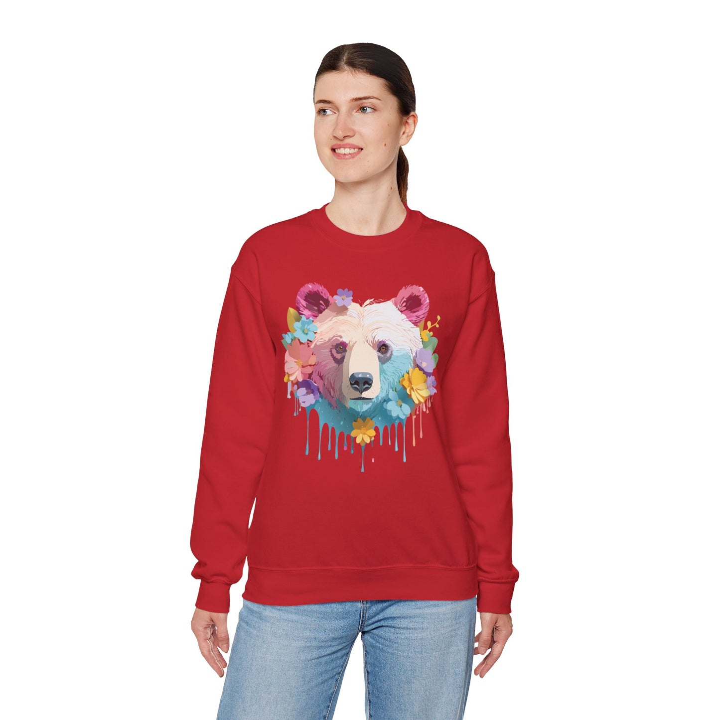 Unisex Floral Bear Sweatshirt, Animals Sweatshirt, Floral Sweatshirt, Art Design Sweatshirt