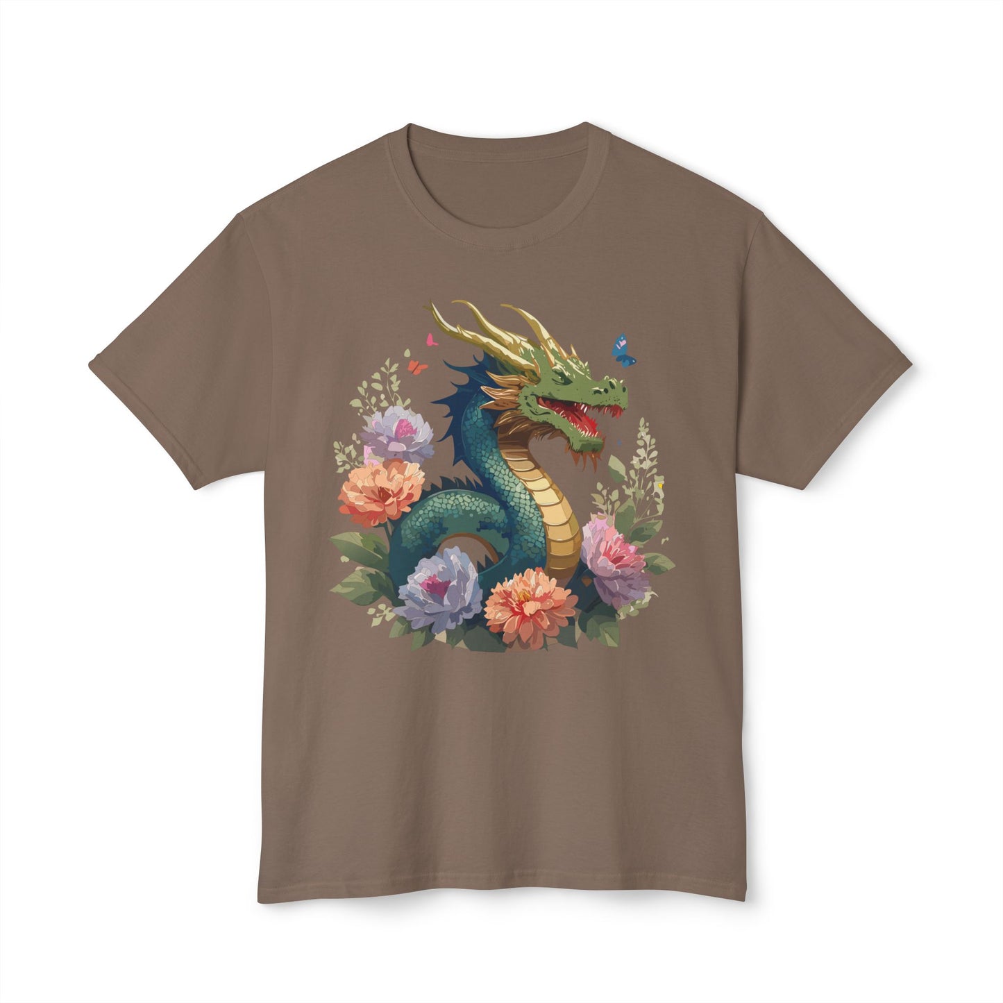 Dragon T-Shirt, Vintage Dragon Tee, Floral Tees, Dragon Art Design Shirt, Tee Shirt with Dragon 1