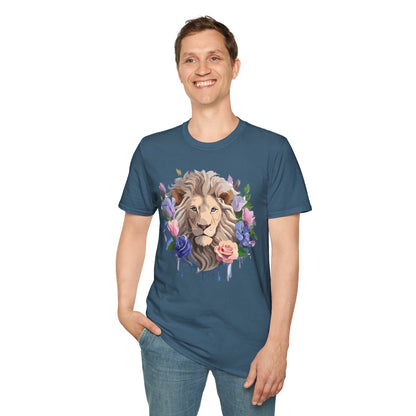 Unisex Floral Lion Tee Shirt Softstyle Gildan 64000 100 Percent Cotton